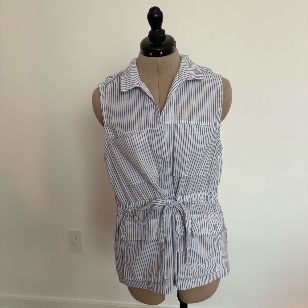 Skies Are Blue Womens Sleeveless Vest Blue White Striped Nautical 100% Cotton